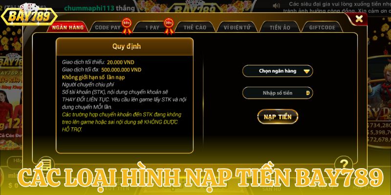 Hình thức nạp tiền BAY789 phổ biến năm 2025